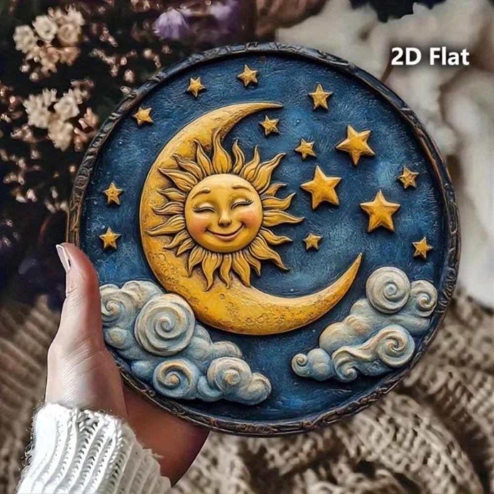 1pc Vintage Sun Moon Metal Wall Art 8x8 Inch Aluminum Sign Celestial Star Design