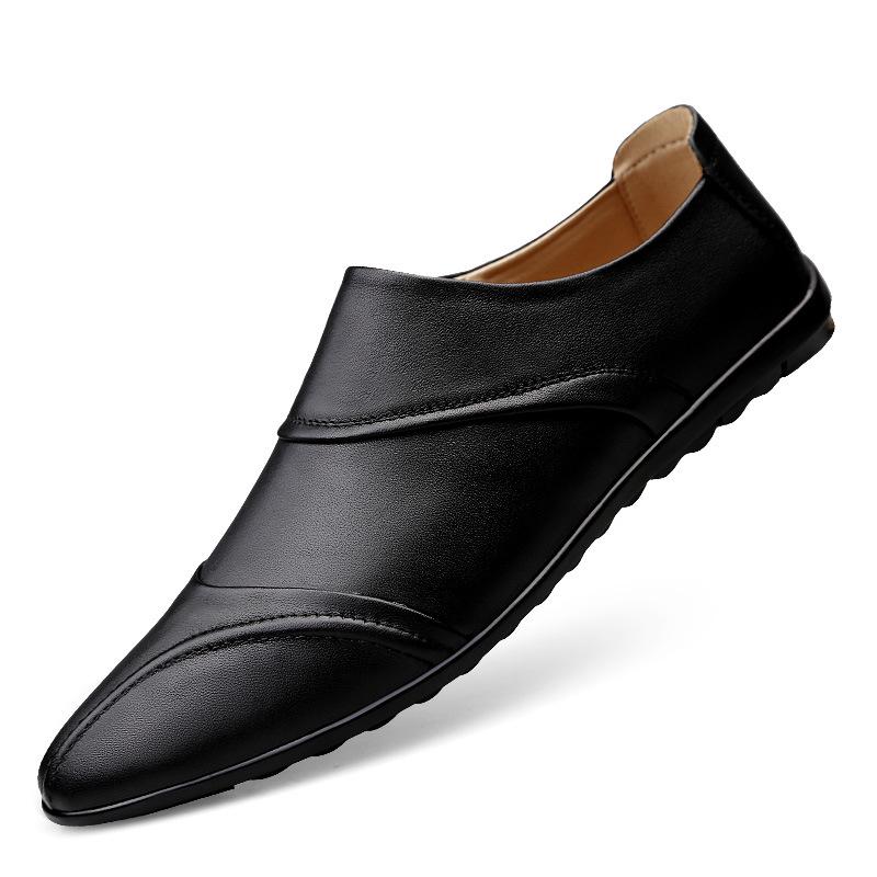 Large Men s Summer Casual Leather Shoes - Black Korean Soft Sole Driving Style (2022) Size 39 чёрный