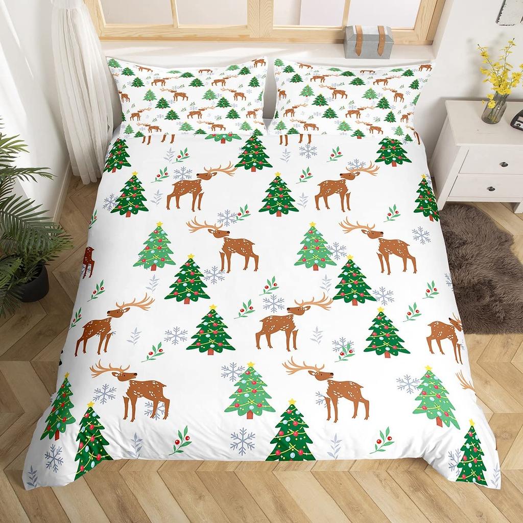 Christmas King Queen Duvet Cover Santa Claus Snowman Bedding Set Red Green Grid Checkered Quilt Cover Polyester Comforter Cover