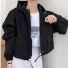 Autumn Vintage Korean Hooded Zipper Casual Solid Color Long Sleeve Jacket for Women