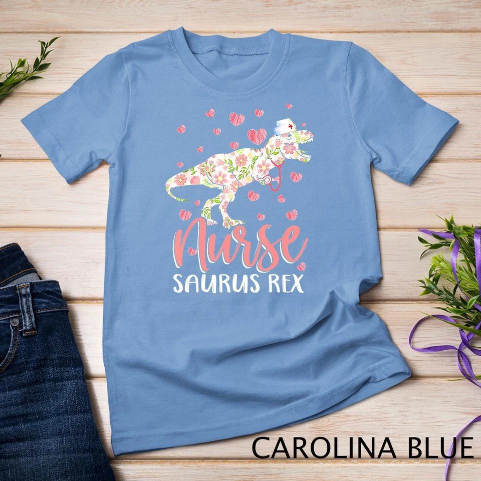 Funny Dinosaur Scrub Nurse Life RN Nursing LPN Floral Mother Unisex T-shirt 3 XL