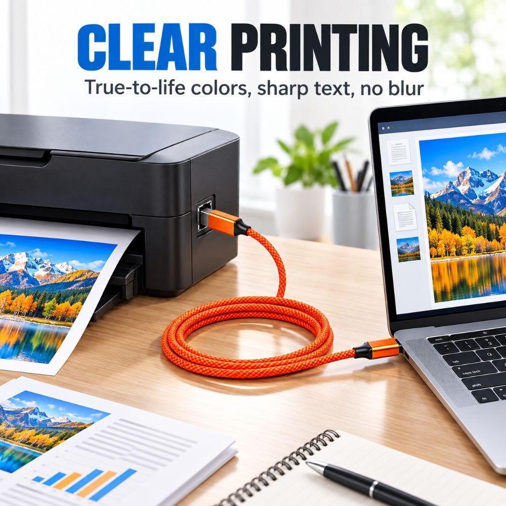 USB 2.0 USB-C Printer Cable 480Mbps Scanner Connection Cable USB-B Data Cord Fax Machine