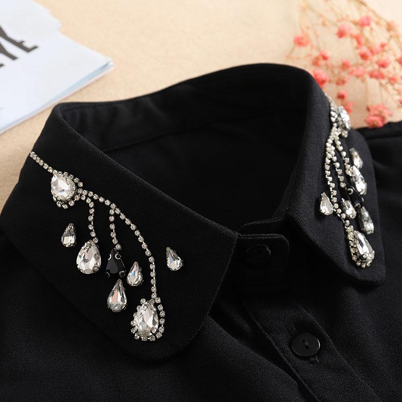 Vintage White Woman Fake Collar Black Crystal Lady Detachable Collar shirt Neckwear False Collar With Beads Clothing Accessories