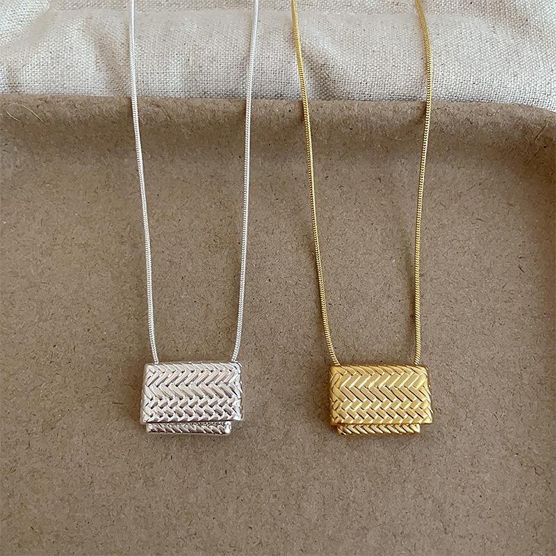 Real Gold Silver Plated Copper Snake Chain Chokers Unique Design Double Metallic Knitted Bag Pendant Necklaces for Women