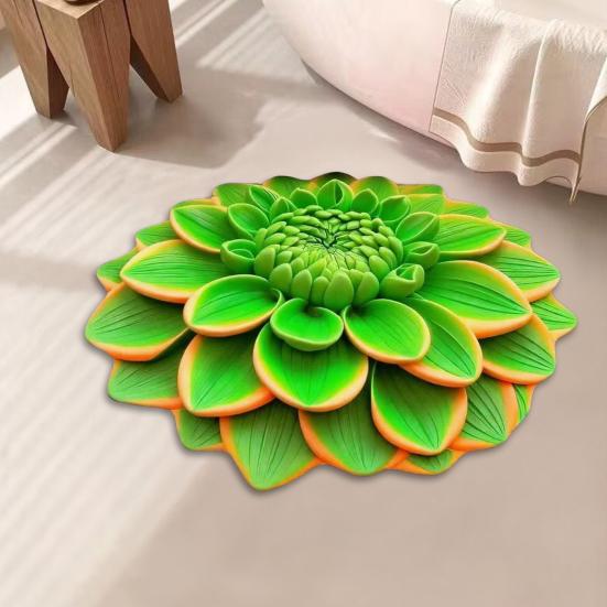 3D Realistic Flower Pattern Absorbent Mat Non-Slip Floral Rug Plush Velvet Floor Mat for Bedroom Kitchen Bathroom Sofa Coffee Table