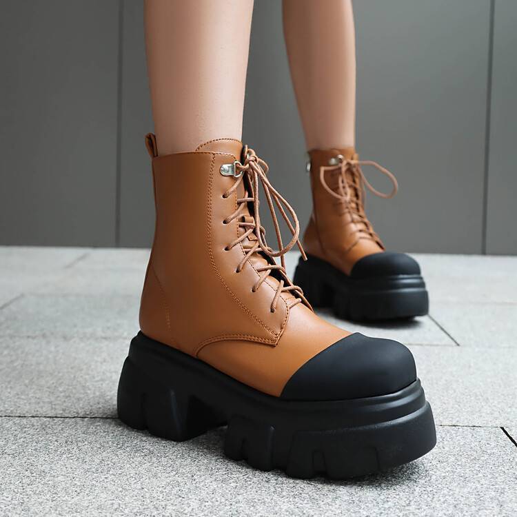 Round Head Lace-up  Shoes Autumn New Thick-soled Muffin Martin Boots Short Boots Retro Boots