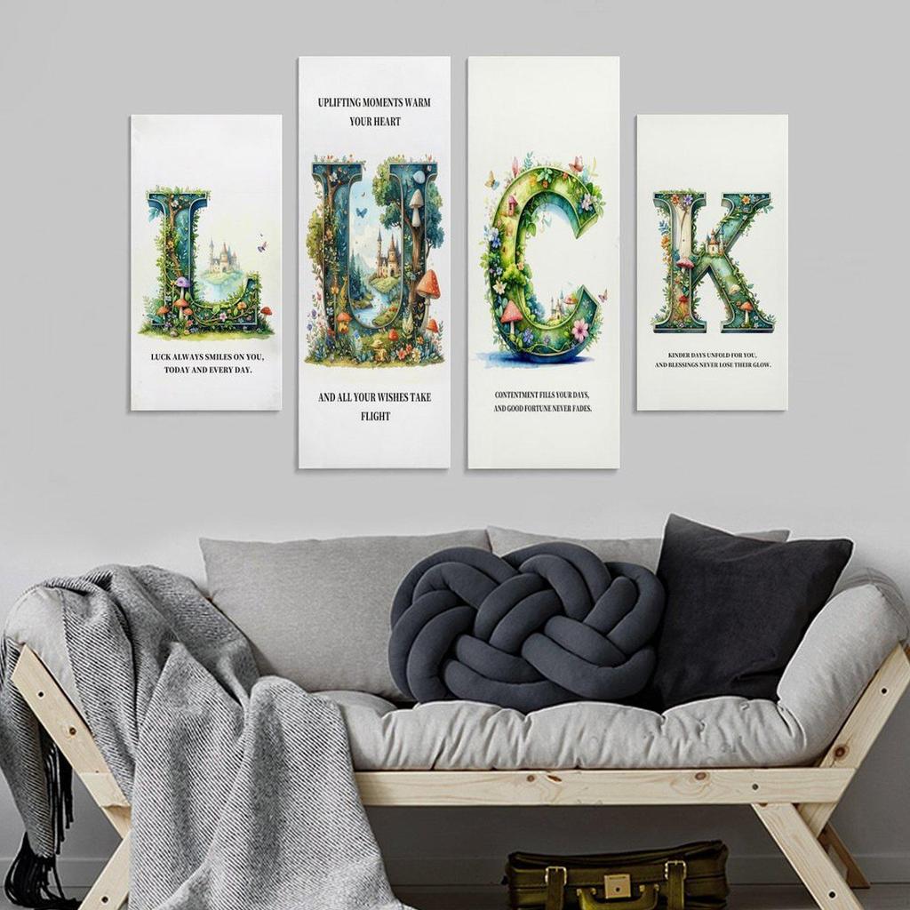 Four-Panel Solid Wood Oil Canvas Living Room Decorative Painting with Frame Processing