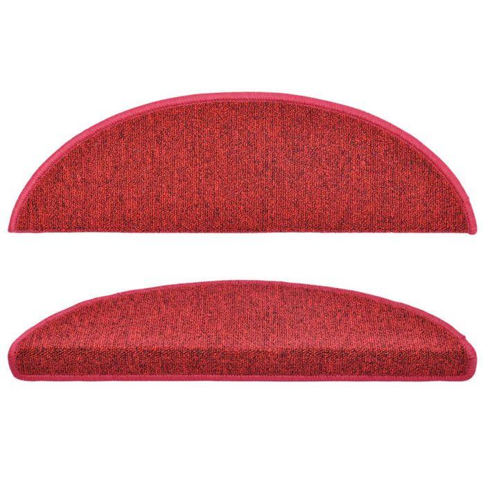VidaXL Tapis d'escalier 15 pièces 56 x 17 x 3 cm Bordeaux Demi-rond 133881