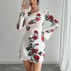 Autumn Elegant Flare Sleeve Backless Flower Printed Sexy Bodycon Mini Prom Dress Women Outfit Evening Party Festival Y2K Dresses