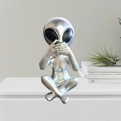 Aliens créatifs N'écoutez pas Ne regardez pas Ne parlez pas Maison Bureau Amusant Artisanat en résine Ornements Décorations d'ambiance de jardin