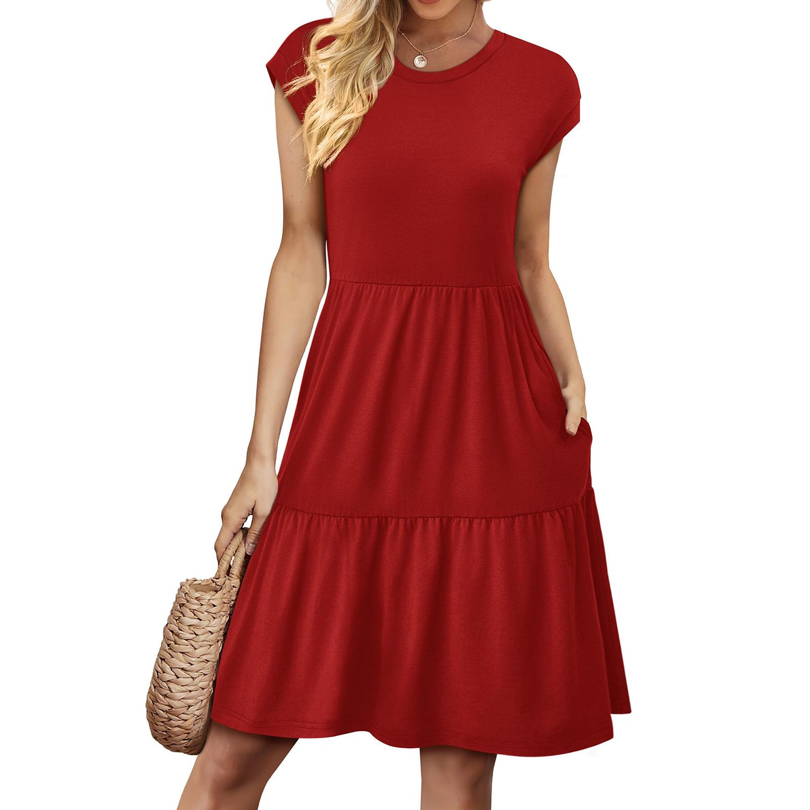 

Women s Casual Minimalist Beach Resort Short-Sleeve Dress L червоний