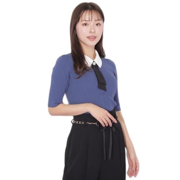 

Синий вязаный топ Jill by Jill Stuart с воротником и рукавами-лентами, женский галстук, 5/8 синий