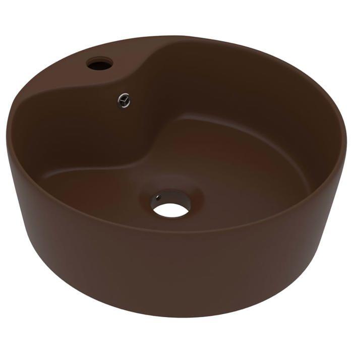 VidaXL Lavabo avec Trop-plein Vasque à Poser de Toilette Lave-mains de Salle de Bain Salle Cosmétique Maison Marron Foncé 147039