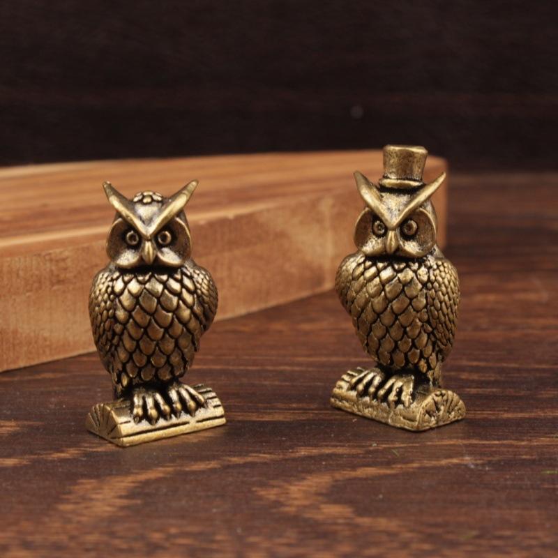 1PC Owl Brass Ornament Handmade Boho Decor Creative Figurine Small Desk Decorations Unique Gift for Home Luxury Decor Home Decor