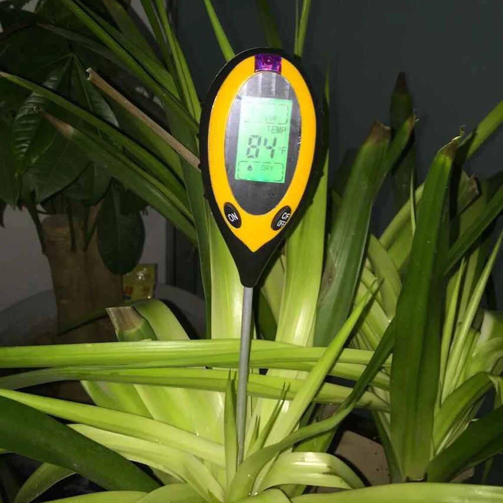 Professional 4 In 1 Soil PH Meter LCD Digital Temperature Sunlight Moisture PH Garden Soil Tester Acidity Alkali Analysis Meter