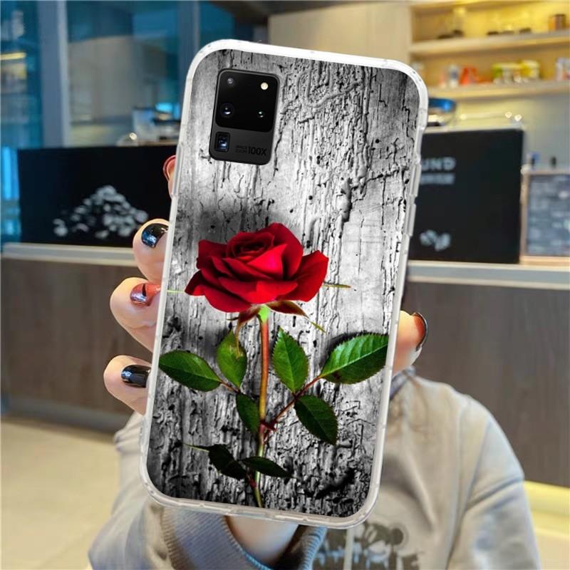 

Чехол для телефона с цветком красной розы для Samsung Galaxy S10 S21 S22 Plus Ultra A91 A51 A21S A12 Прозрачная накладка для телефона Samsung A91