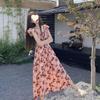 Super fairy Mori dress summer new small flying sleeves sweet temperament gentle wind floral medium and long dress