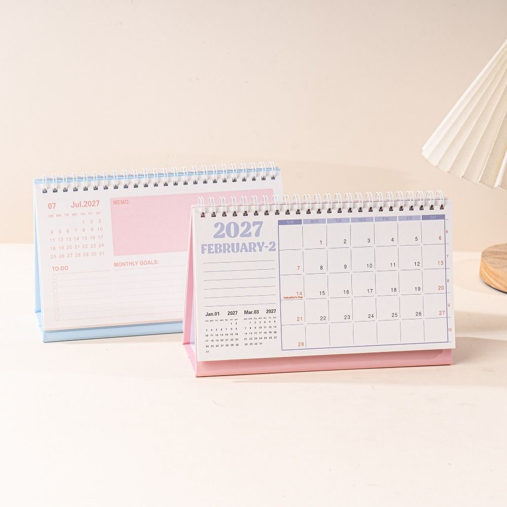 Standing Design 2027 Desktop Calendar Metal Coil Spiral Desk Calendar Home Study