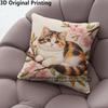 Spring Calico Cat Floral Throw Pillow Covers Pattern Cushion Cover Suitable For Sofa Bedroom Car Pillow Cover
