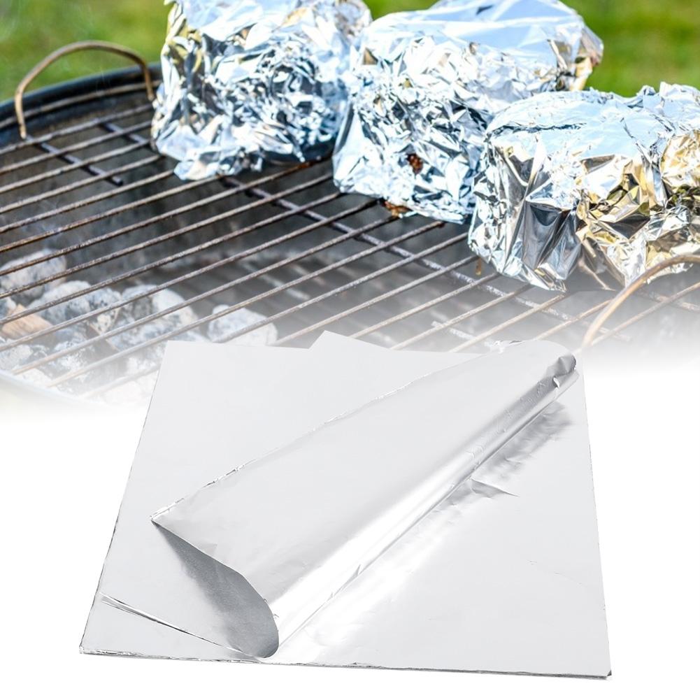 100 st Förtjockat Högtemperaturbeständigt Aluminiumfoliepapper för Grillning Barbecue Bakning