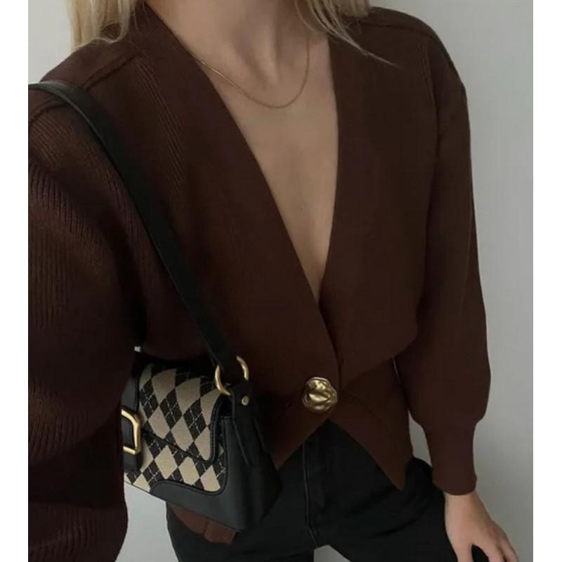 Womens V-Neck Long Sleeve Knit Cardigan Sweater Solid Color Casual Lightweight Outerwear Winter