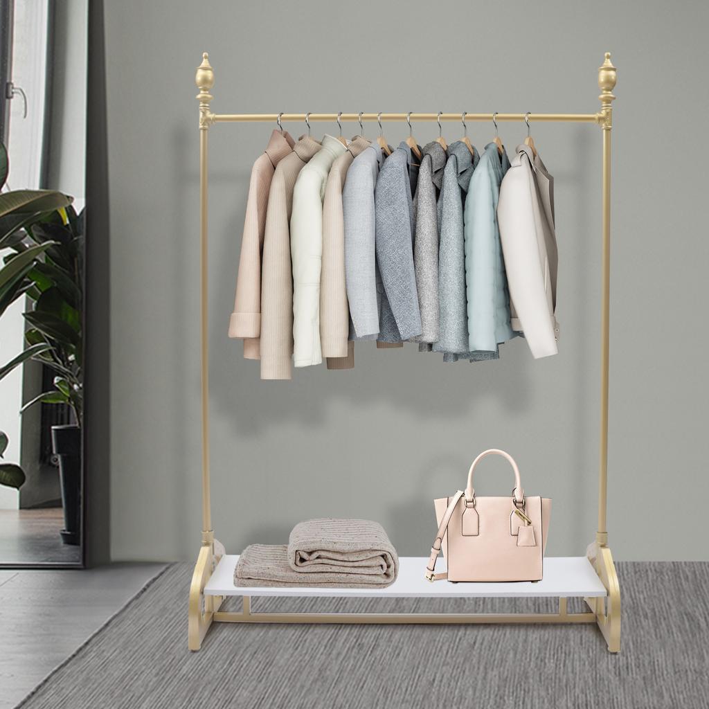 Modern Clothes Rack Freestanding, Gold Garment Rack with Wheels, Heavyweight Display Rack for Retail Store Boutique Bedroom Dorm