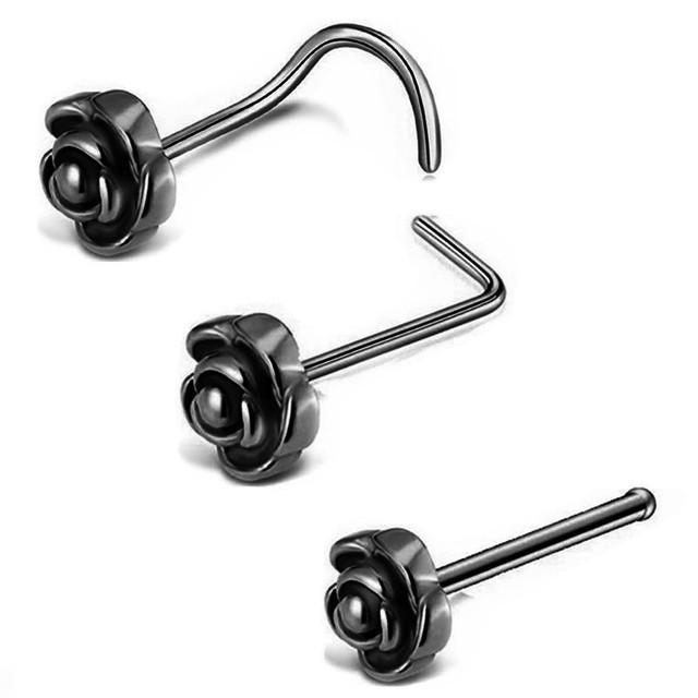 Neue Nasenring-Ohrringe, Rosen-Nasenring, Stabbiegerin, L-förmiger Nasenring, neunte Nasennase, drei-in-eins-Set Nasennagel-Punktion-Schmuck