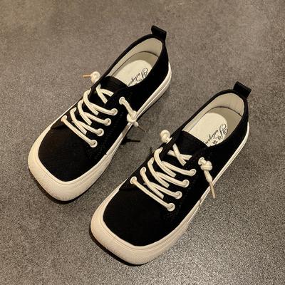 Fashion Wide Feet Square Toe Canvas Loafers Women's Leisure Lace Up Sneakers Platform Leopard Zebra Print Shoes Student Running Shoes