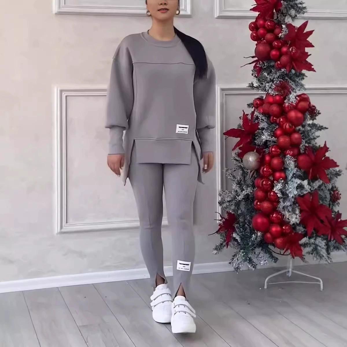 

Женский худи с длинным рукавом и леггинсы с принтом необычного кроя M серый