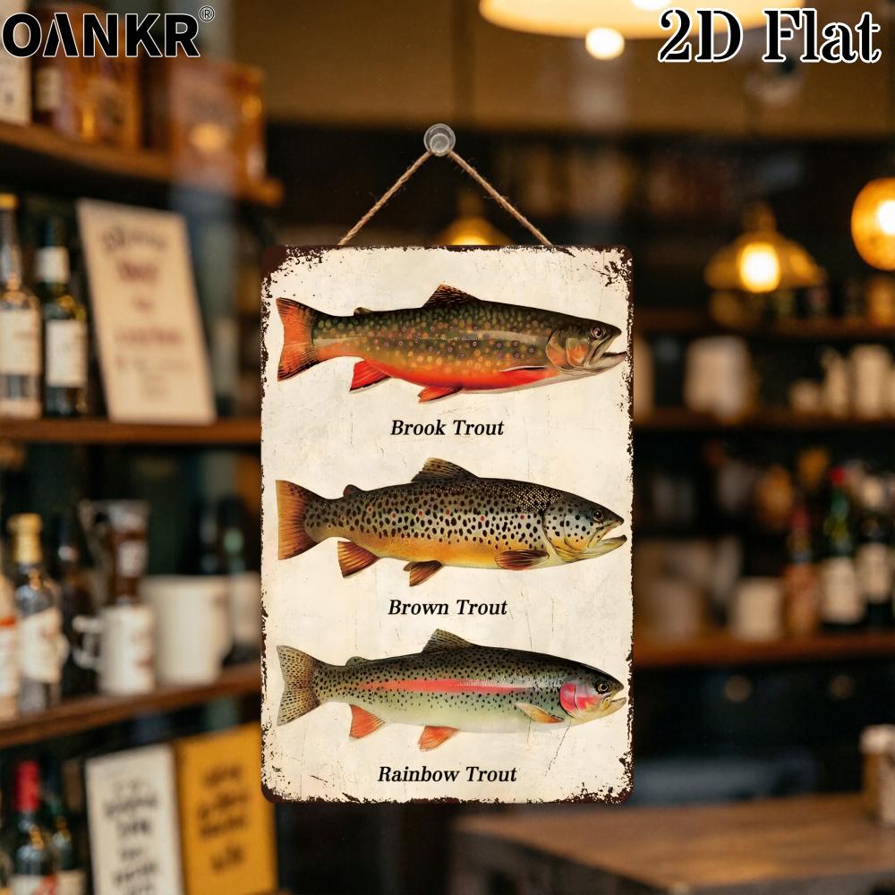 Vintage Fish Poster Metal Tin Sign Fade Resistant Brook Trout Retro Metal Tin Painting for Restaurant Home Kitchen Wall Decor 20x30cm(7.8x11.8inch)