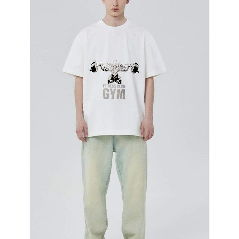 Fitness Club Gym T Shirt Black Barbell Muscle Man Graphic Print for Workout and Gym Wear