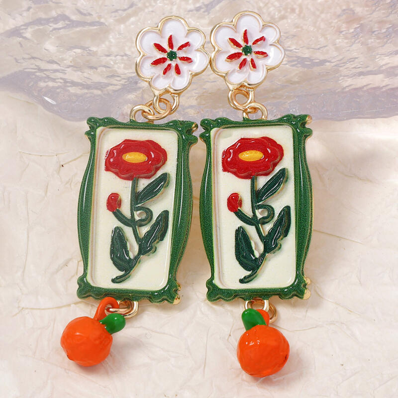 Artistic Retro Exquisite Flower Dangle Earrings for Women Ladies Pastoral Style Alloy Printed Drop Earrings Jewelry Accessories