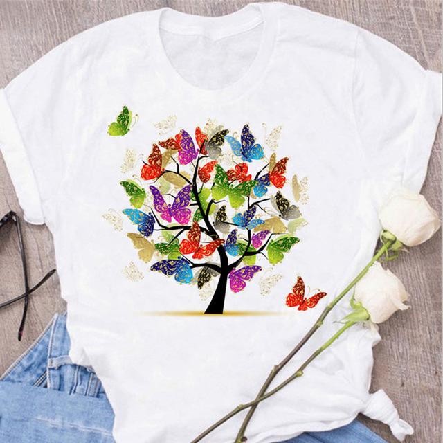 New Butterfly Print T Shirt Women T Shirt Summer Fashion Female Tops Ladies Short Sleeve Graphic Tee Shirts Woman Cute T-Shirts