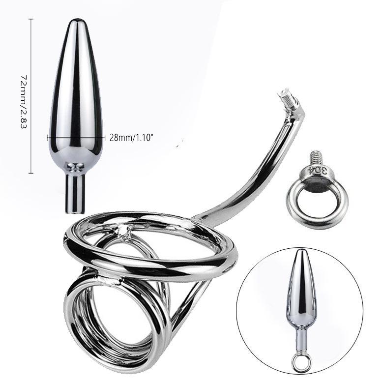 Adult Toy Penis Sex Toys Male Products Appliance SM Metal Butt Plug Penis Ring Anal Hook Combination