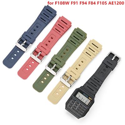 18mm Watch Strap for F108W F91 F94 F84 F105 AE1200 Soft Resin Watchband Pin Buckle Wrist Band Convex Mouth Sports Waterproof Str