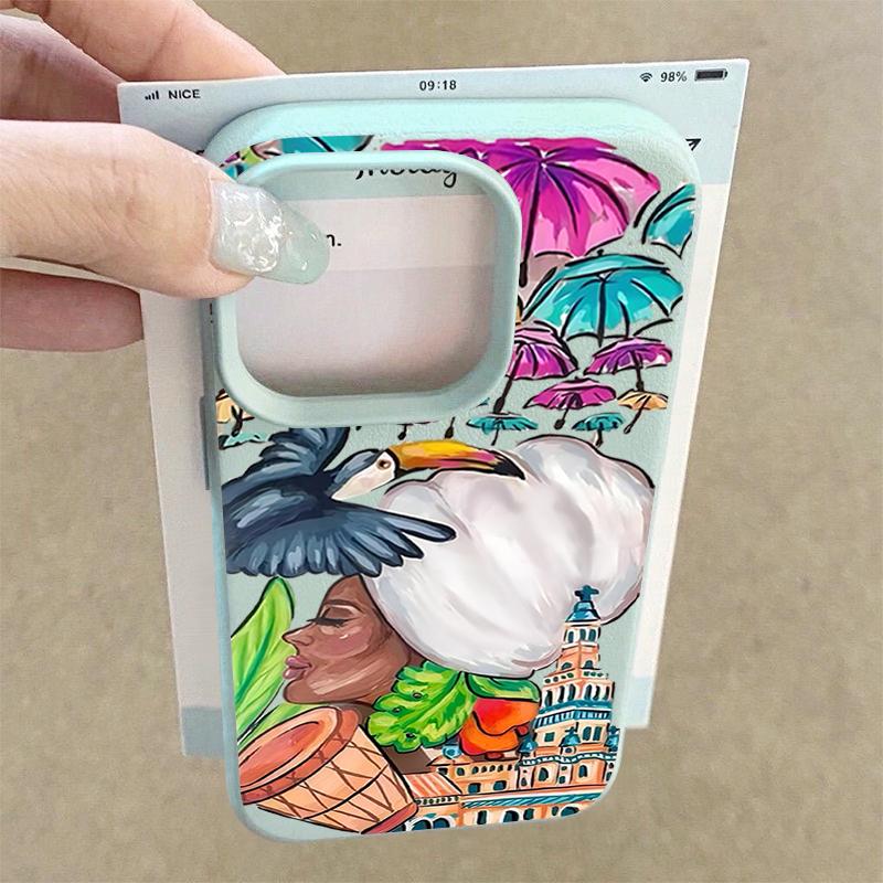 For iPhone 17 Pro Max Case Luxury Tropical-style Toucan Pattern Leather Texture Silicone Cover For iPhone 16 Pro Max 15 14 13 12 11 16E Air
