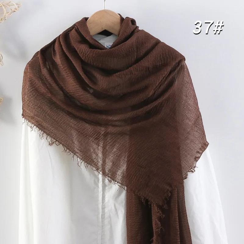 Eșarfă Moale din Bumbac și In 90x180cm Femei Musulmane Eșarfă Hijab Șifonată Culoare Solidă Șaluri Islamice de Cap Înfășurări Eșarfă de Cap Femei