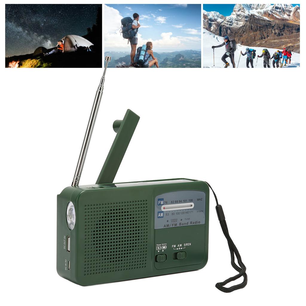 Solar Hand Crank Radio Multifunction Portable Rechargeable Emergency Radio with LED Flashlight for Camping Outdoor