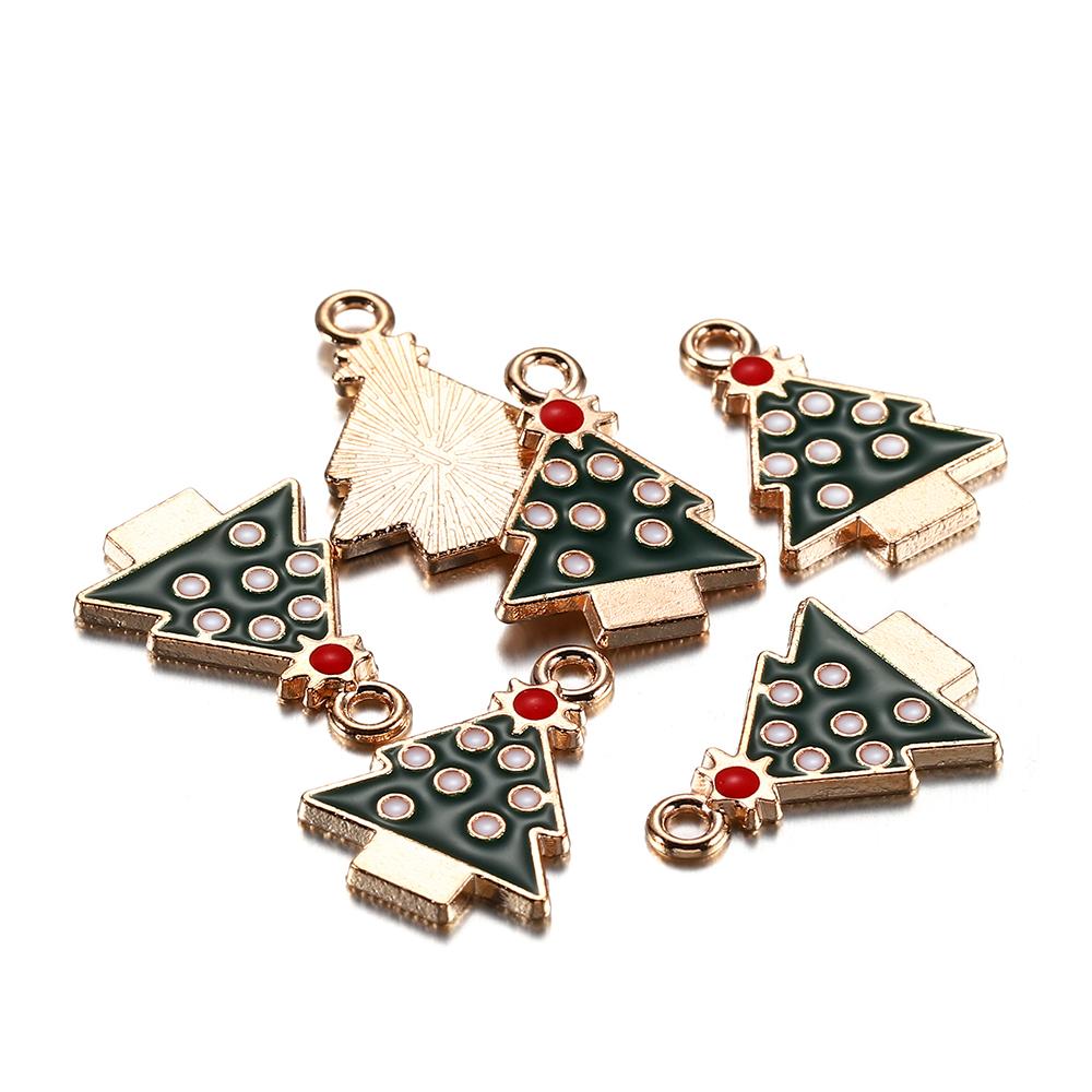 10Pcs Christmas Charms Pendants Enamel Bracelet Party Home Metal Craft Decoration Tree Hanging DIY Jewelry Making Accessories