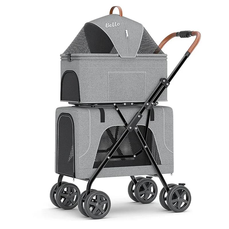 LD03F Lightweight Foldable Double Layer Pet Cart Dog Paparazzi and Detachable Cat Cage