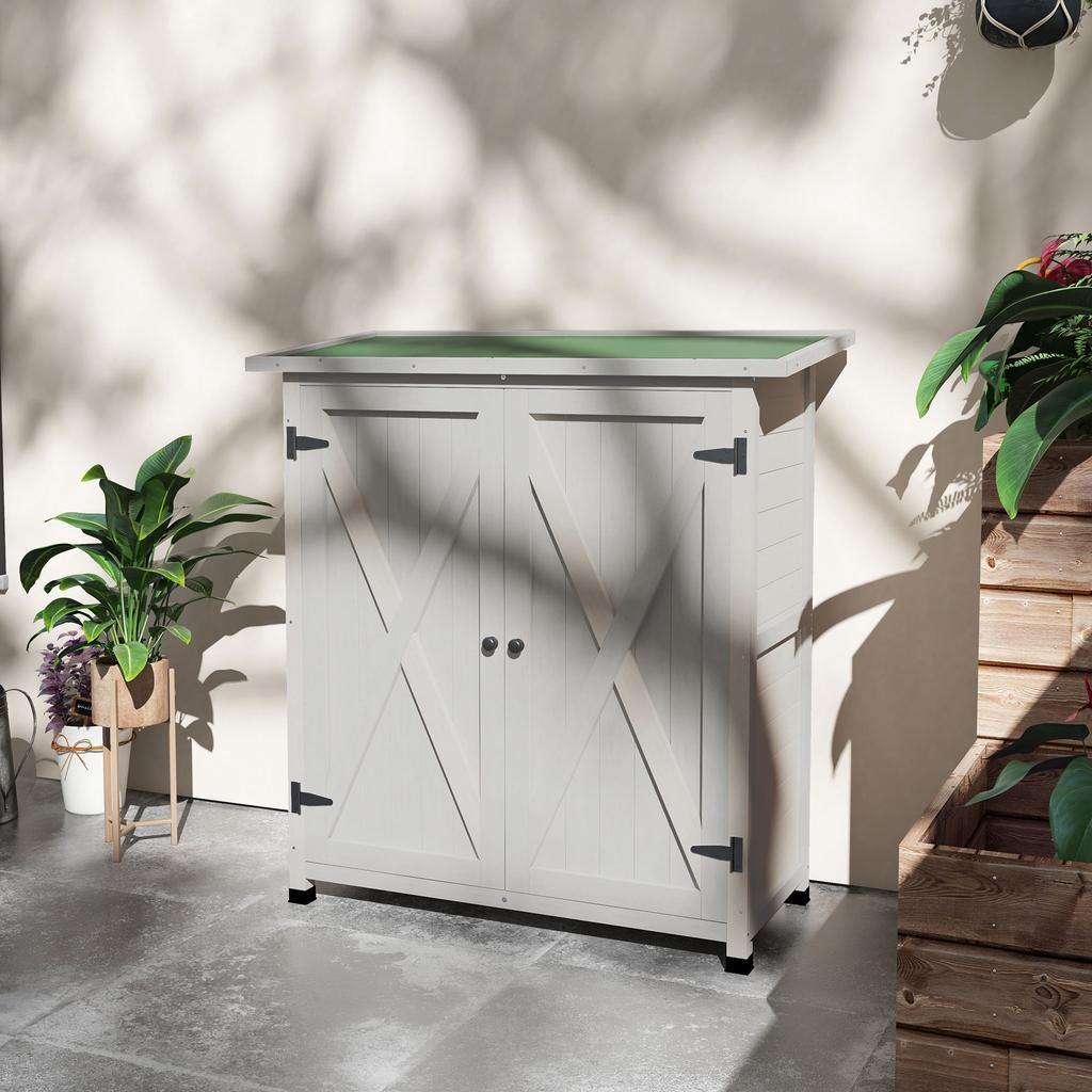 46.5 x 97cm Compact Wooden Storage Shed - Light Grey