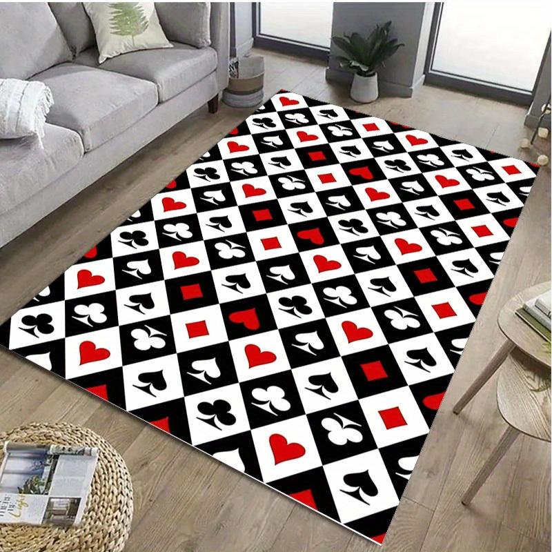 Crystal Velvet Poker Hearts Club Pattern Carpet, Rectangular, Indoor, for Bedroom, Porch, Living Room, Floor Mat Decoration