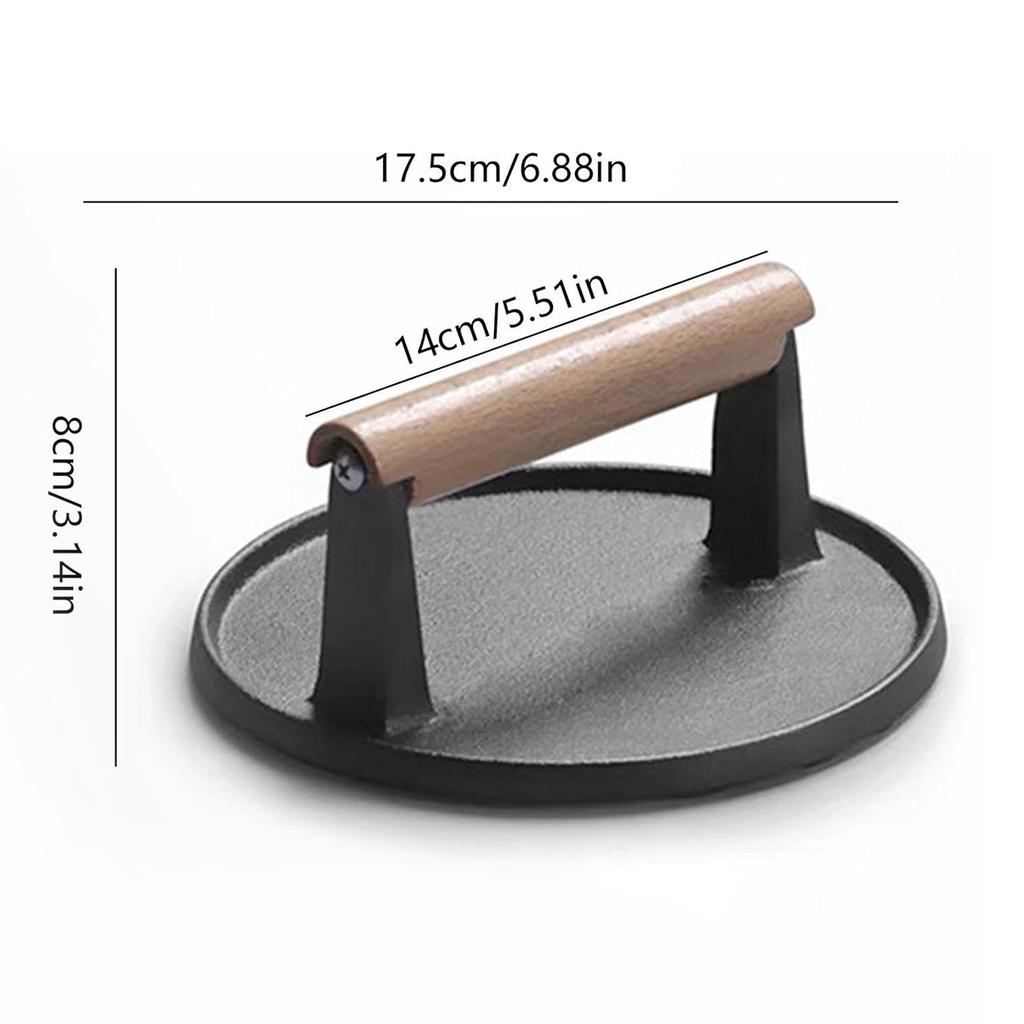 Burger Press Heavy-Duty Cast Iron Bacon Pressed Wooden Handle Grill With Meat Cutlets Perfect For Grilling And Cooking Press