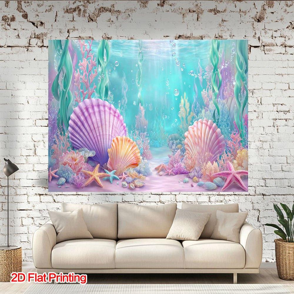 One 2D Flat-printed Underwater Marine Shell Art Photography Background Made of Polyester Fabric.