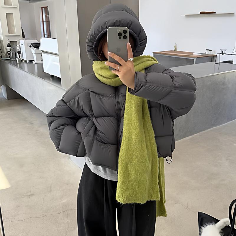 High Fluffy White Duck Down Puff Feeling Hooded Down Jacket Women's Winter Fashion Small Thickened Bread Jacket Tide