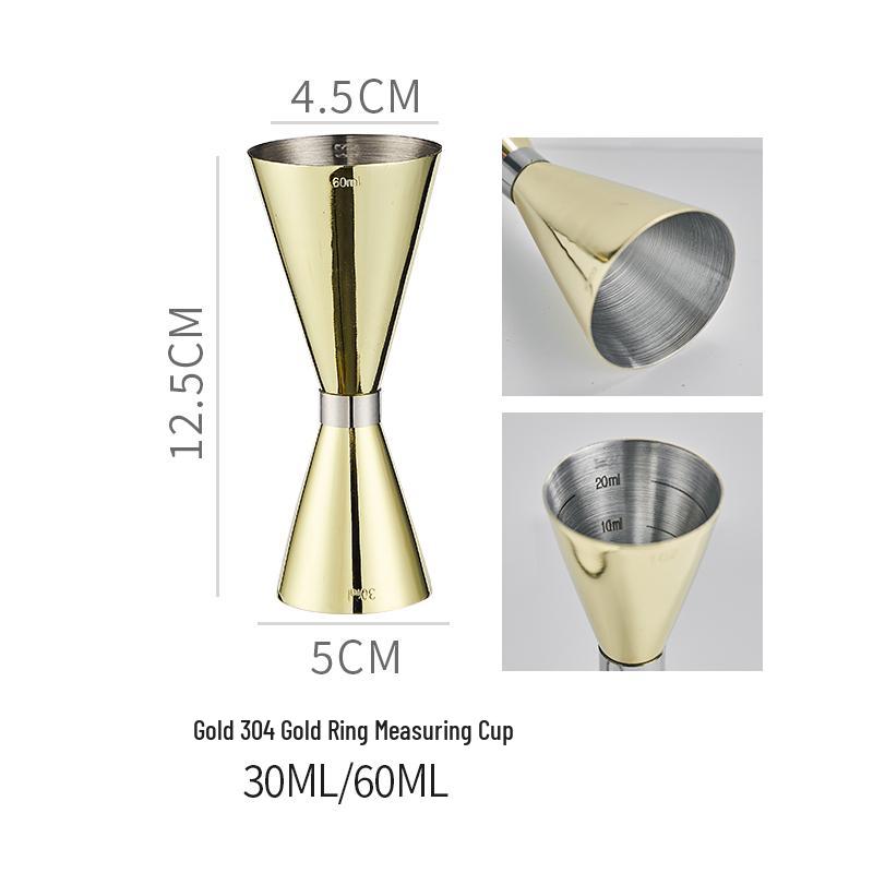Double-Headed Stainless Steel 304 Gold Ring Jigger with Scaled Measuring Cup for Cocktails