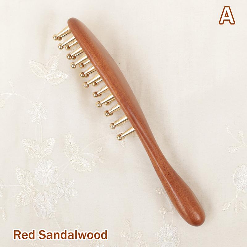 Head Massage Gua Sha Tool Brass Long Handled Massage Comb Scalp Head Meridian Comb Thickened Wide Gold Wire Sandalwood Comb
