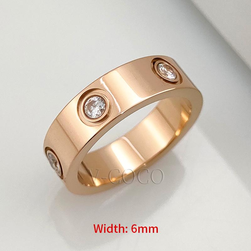 Anillo de Amor Clásico para Mujeres Hombres Pareja Acero Inoxidable Chapado en Oro de 18K Anillos de Cristal Circonita Cúbica Anillo de Boda Joyería de Lujo