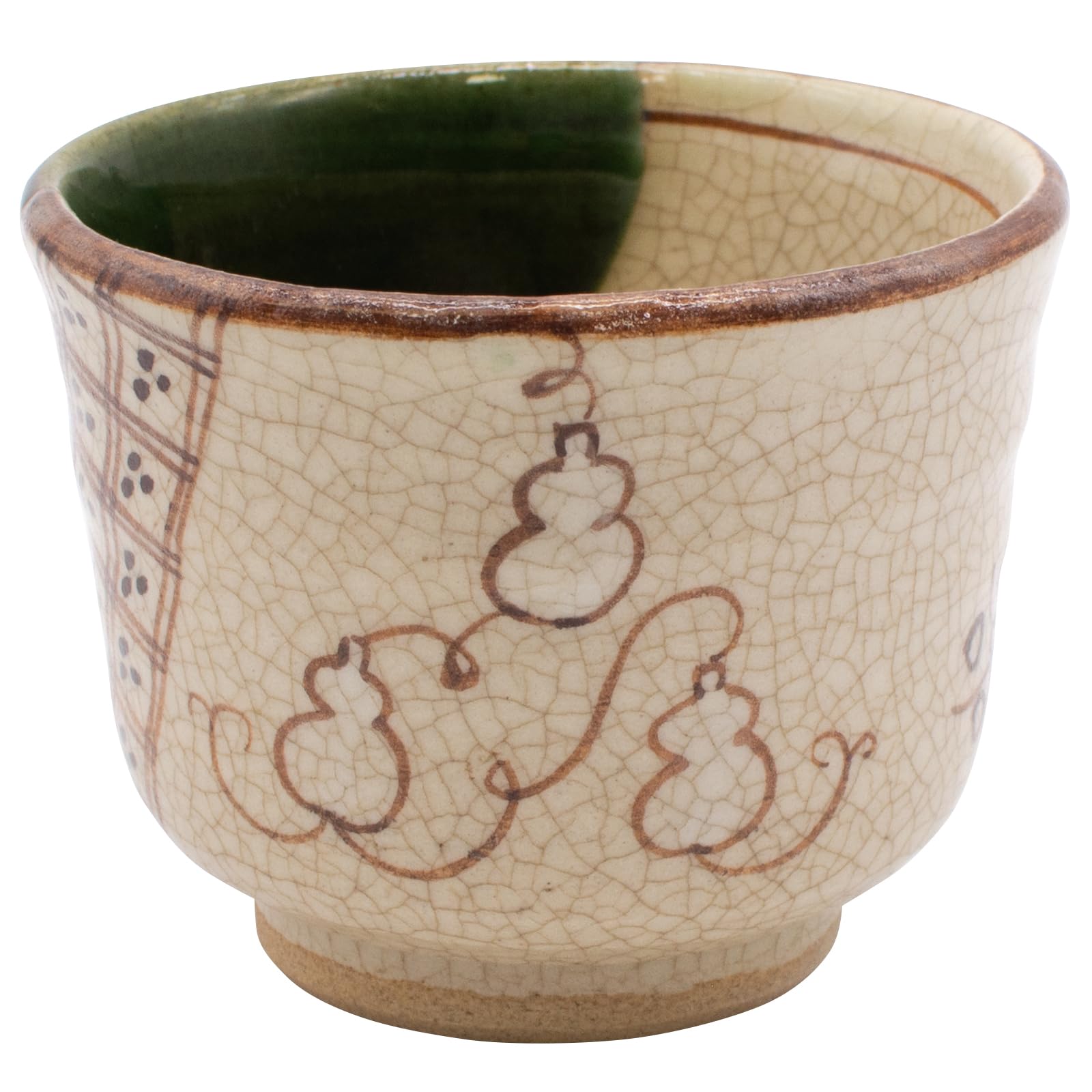 

Seto Ware Oribe Gourd Design Diameter x Height Capacity Microwave and Dishwasher Made in Product Teacup/Sencha Bowl, 7.5cm 6.5cm, 150ml, Green, Safe, зелёный