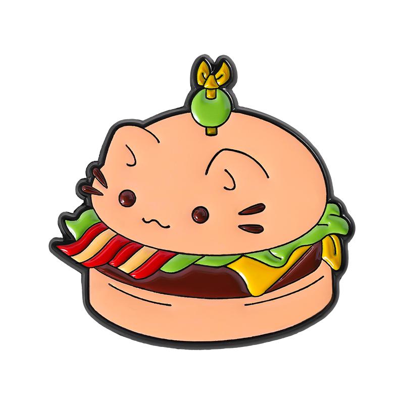 Cat Burger Enamel Pins Custom Cute Cat French Fries Brooches Lapel Badges Clothes Animal Jewelry Gift for Kids Friends